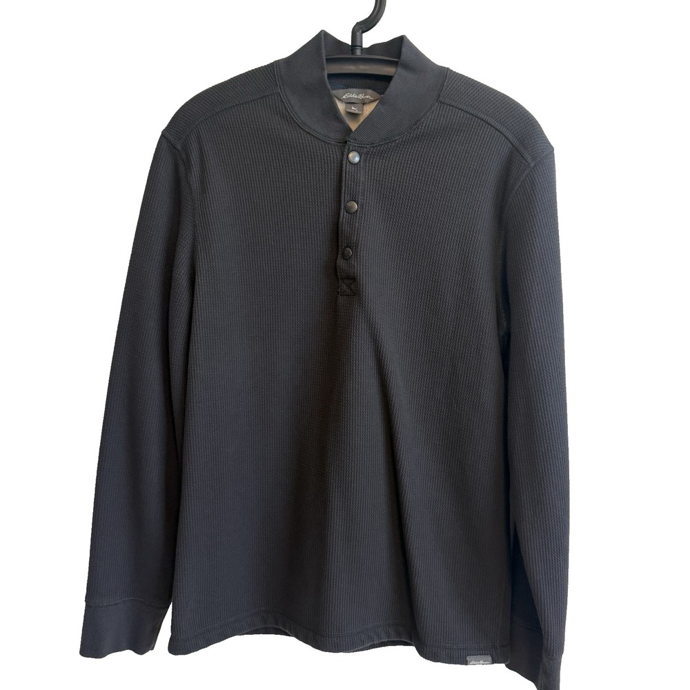 Eddie Bauer Mens Fleece Lined Snap Henley Sweater Sz Small Minimalist Gorpcore